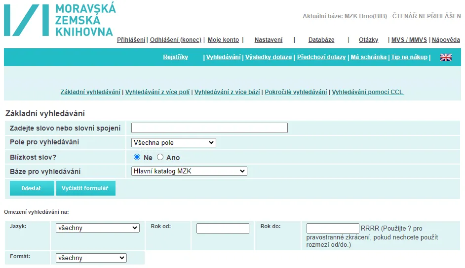 Původní rozhraní katalogu MZK - Aleph Původní rozhraní katalogu MZK - Aleph
